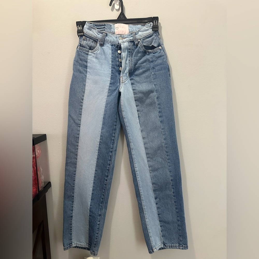 Revice Denim Jeans Two Tone Front Straight Light Medium Wash Size 23 Button Fly